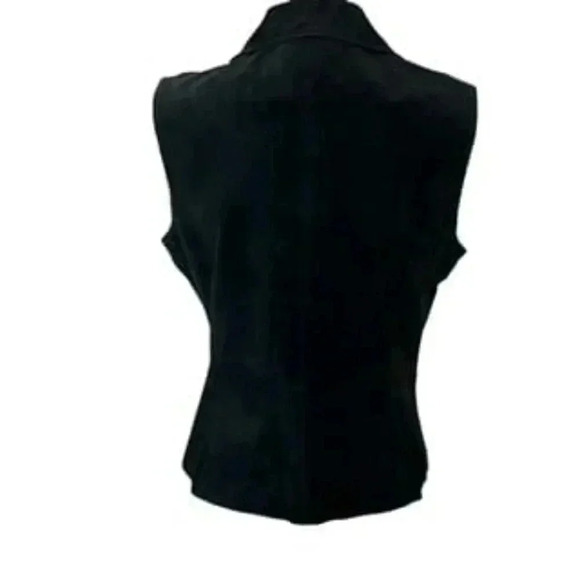 Mark Alan western‎ Leather Suede Biker Front Zip Up Black Vest Women’s Size Larg - Picture 3 of 10